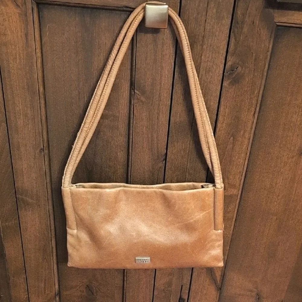 Wilson's Pelle Studio Tan Distressed Leather Double Strap Shoulder Bag